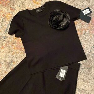 Classic Cyrus Sweater & Skirt Set Black w/ Flower Accent S